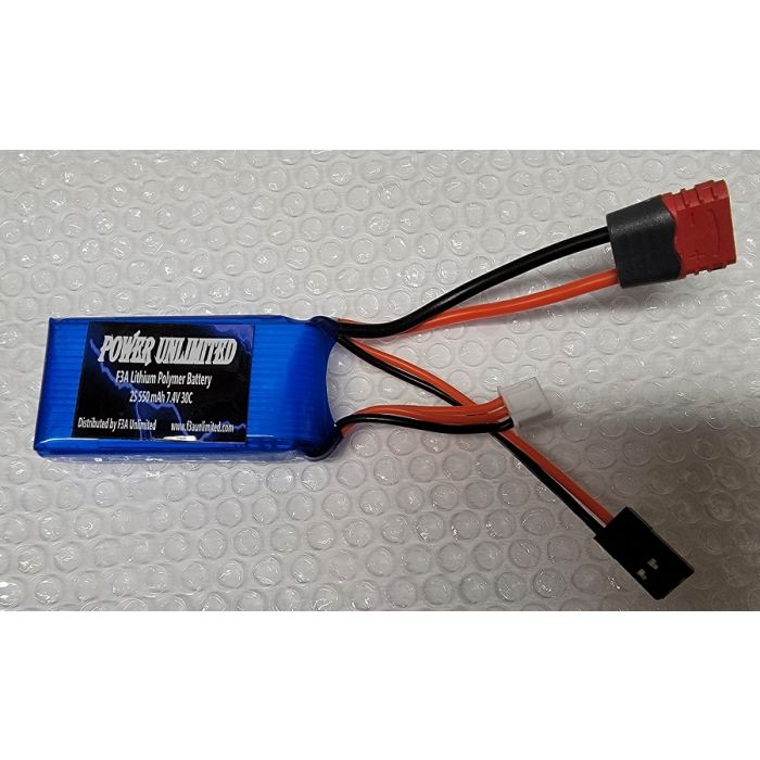 2s, 550mAh, 7.4V 30C Receiver Lipo Batteries (Power Unlimited) With T-plug and JR Universal plug